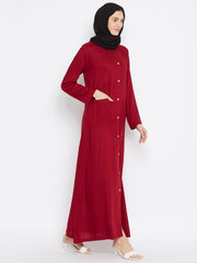 Maroon Rayon Front Open Abaya for Women with Black Georgette Scarf