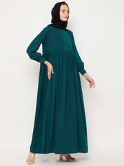 Lace Work Design Abaya for Women with Black Georgette Scarf