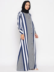 Front Open Stripe Abaya for Women with Black Georgette Scarf