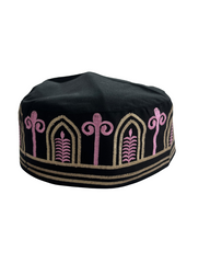 Black Embroidered Prayer Kufi Cap for Men