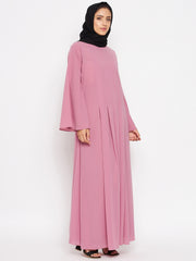 Pink Abaya for Women with Black Georgette Hijab