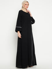 Side Open A-Line Abaya for Women with Black Georgette Hijab
