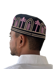 Black Embroidered Prayer Kufi Cap for Men