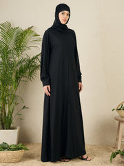 Black Jersey Abaya for Women with Black Georgette Hijab