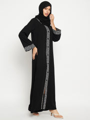 A-line Abaya/Burqa for Women with Black Georgette Scarf