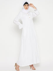 Umrah/Hajj Rayon White Abaya with Black Georgette Scarf