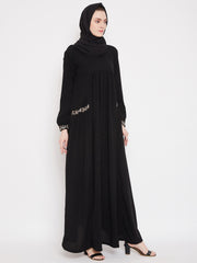 Black Abaya with Chikan hand Embroidery with Black Georgette Scarf