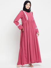 Women Lace Abaya/Burqa with Black Georgette Scarf