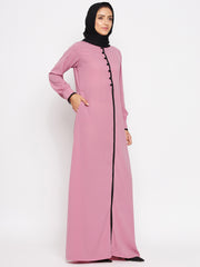 Pink Abaya for women with Black Georgette Scarf