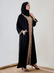 2 Piece Set Embroidered Shrug Abaya with Black Georgette Hijab