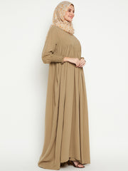 Beige A-Line Abaya Dress with Black Georgette Hijab