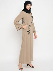 Beige Handwork Abaya with Black Hijab