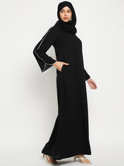 Women A-line Abaya/Burqa with Black Georgette Scarf