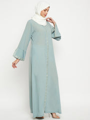 Embroidery Front Open Abaya Burqa with Black Georgette Scarf