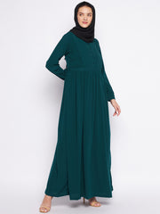 Bottle Green Abaya for Women with Black Georgette Hijab