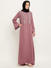 Women Embroidery Design Abaya with Black Georgette Hijab