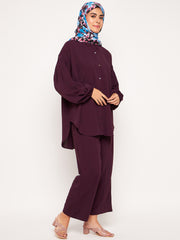 Purple Solid Loose Fit Co-ord Set/Matching Set