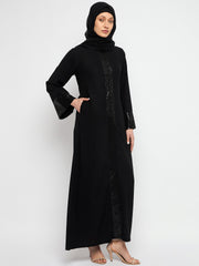 Black Embroidery Abaya with Black Georgette Hijab
