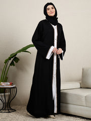 Front Open Embroidered Black Abaya for women with Scarf