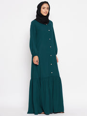 Green Abaya for Women with Black Georgette Hijab
