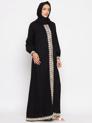 Black Embroidery Abaya for Women with Black Georgette Hijab