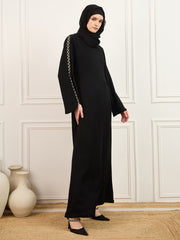 Embroidered Abaya/Burqa Black with Matching Georgette Hijab