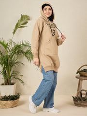 Wow Modest Winter Wear – Beige Fleece Hoodie for Women