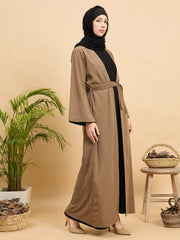 Women 2 Piece Set Front Open Shrug Abaya with Black Georgette Hijab