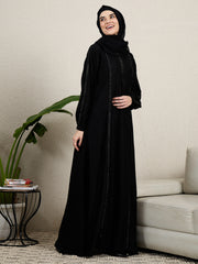 Embroidered Black Abaya for women with Black Scarf