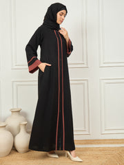 Front Open Burqa Abaya for Women with Black Georgette Hijab