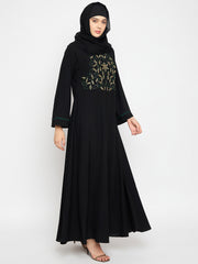 Handwork Detailing Black Abaya with Black Hijab