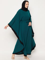 Bottle Green Kaftan Abaya for Women with Black Georgette Hijab