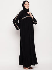 Embroidery Abaya For Women with Black Georgette Hijab