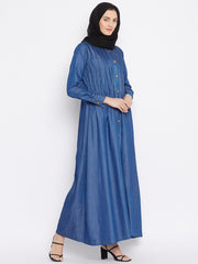 Denim Front Open Abaya with Black Georgette Hijab