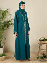 Embroidered 2 Pieces Shrug Set Abaya with Matching Scarf