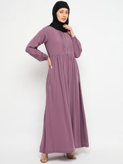 Pink Front Zip Closure Abaya for Women with Black Georgette Hijab