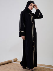 Front Open Embroidered Black Abaya/Burqa with Black Georgette Hijab