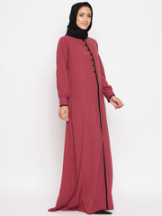 Rust Color Abaya for women with Black Georgette Scarf