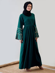 Kefiyyeh Embroidered Abaya/Burqa with Black Georgette Hijab