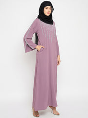Pink Handwork Abaya with Black Hijab for Women