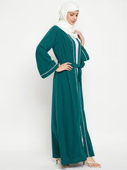 Set of 2 Front Open Lace Shrug Abaya with Black Georgette Hijab