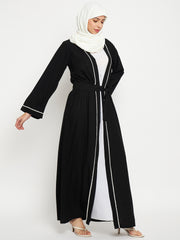 2 Piece Front Open Lace Shrug Set Abaya with Black Georgette Hijab