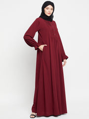 Clearance Sale: Maroon ALine Abaya for Women with Black Georgette Hijab