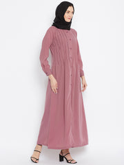 Front Open Pink Abaya with Black Georgette Hijab