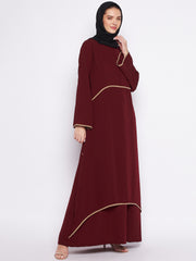 Maroon Abaya for Women Black Georgette Hijab