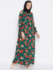 Printed Crepe Abaya Dress with Black Georgette Hijab