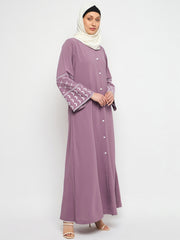 Front Open Kefiyyeh Embroidery Abaya with Black Hijab