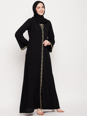 Women Embroidery Design Abaya for Women with Black Georgette Hijab