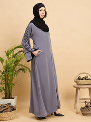 Luxury Hand worked Modest Grey Abaya Burqa with Black Hijab