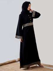 Embroidery Black Abaya/Burqa with Matching Black Georgette Hijab